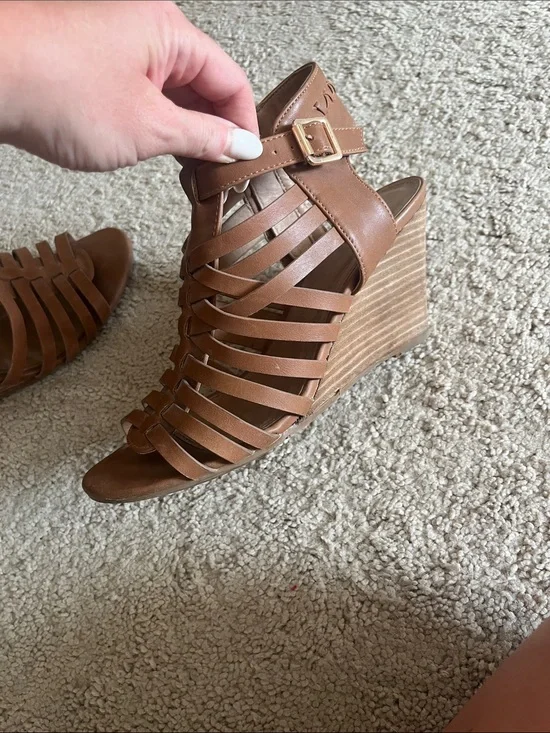 Women's Tan Strappy Wedge Sandals