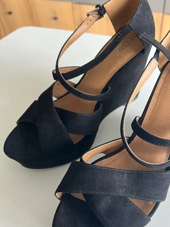 Abound Black Suede Crisscross Wedge Sandals