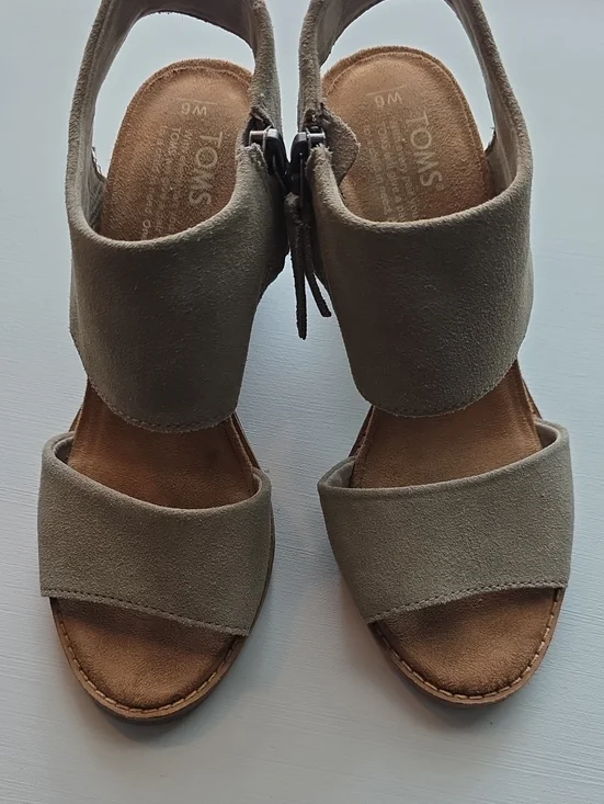 TOMS Taupe Suede Open-Toe Wedge Sandals