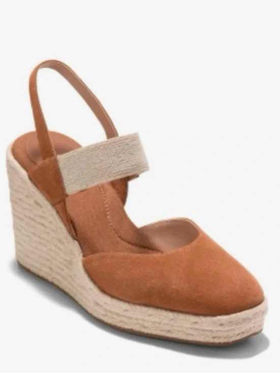Cole Haan Rustic Tan Suede Espadrille Wedge Slingbacks