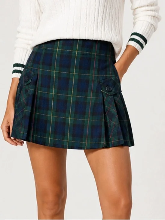 Lands’ End Plaid Skort‎ Size 16 | Green Blue Tartan Pleated Golf Tennis Preppy