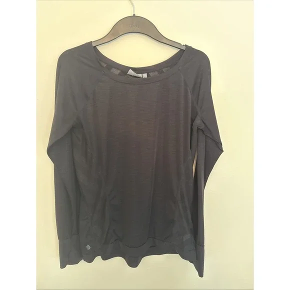 Athleta Kettle Bella‎ L/S Stretch Athletic Top Shirt Black 591388 Women's Medium