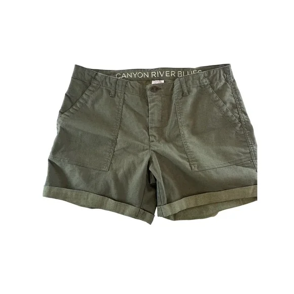 Canyon River Blues Womens Olive Green Utility Cargo Shorts Size 8 Cuffed Stretch