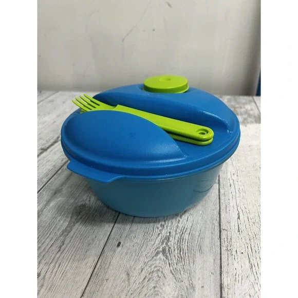 Blue Tupperware‎ On The Go Lunch Salad Bowl Complete Set 1700 1.5L 6 1/3 Cups