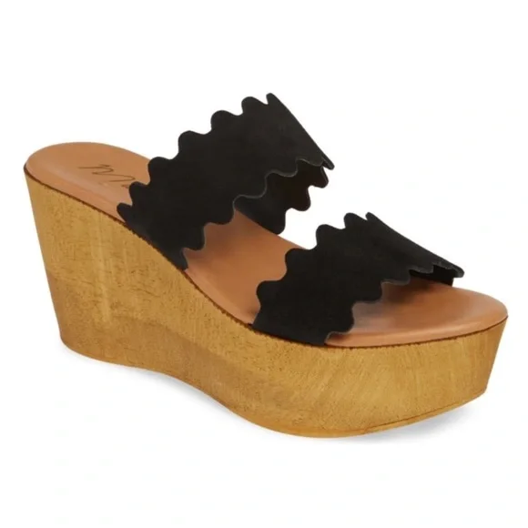 Matisse Black Suede Double Strap Wedge Sandal