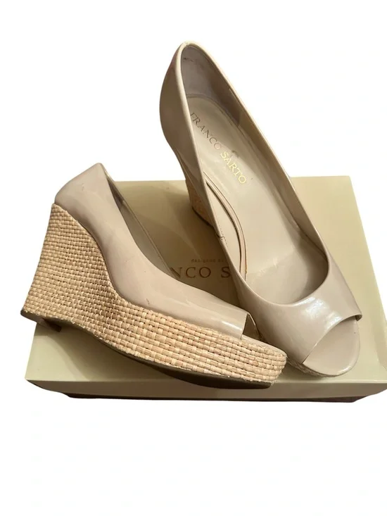 Women’s Franco Sarto Nude Patent Peep-Toe Wedge Heels Size 9M