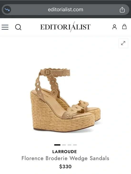Larroude Broderie Florence Wedge Sandals in Tan
