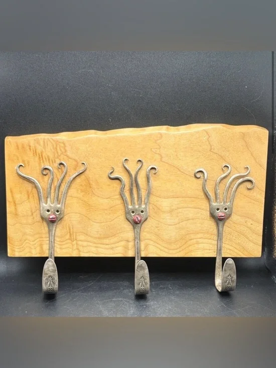 2013 Graham Schodda Spaghetti Heads Handcrafted Upcycled Fork Figure Wall Hook