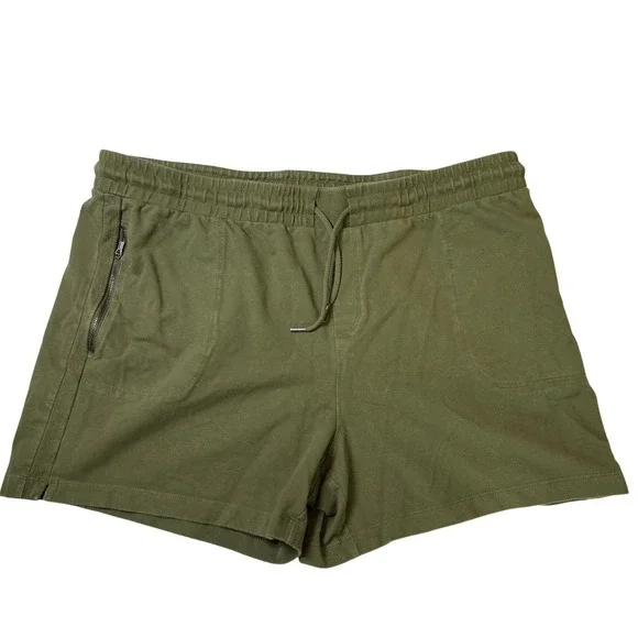 Athletic Works Womens XXL 20 Olive Green Drawstring Shorts Zip‎ Pocket