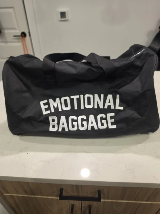 Men's Black Duffel Bag with 'Emotional Baggage' Graphic