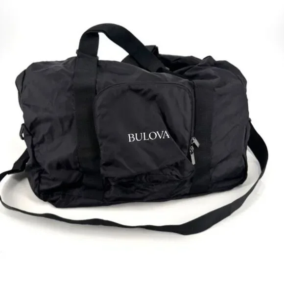 Vintage Bulova Men's Nylon‎ Lightweight Weekender Travel Duffle Bag Black Large