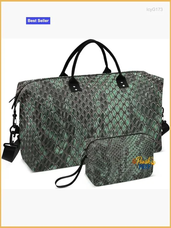 Snakeskin Print Travel Duffel Bag - Weekender Gym Tote Overnight Carry On