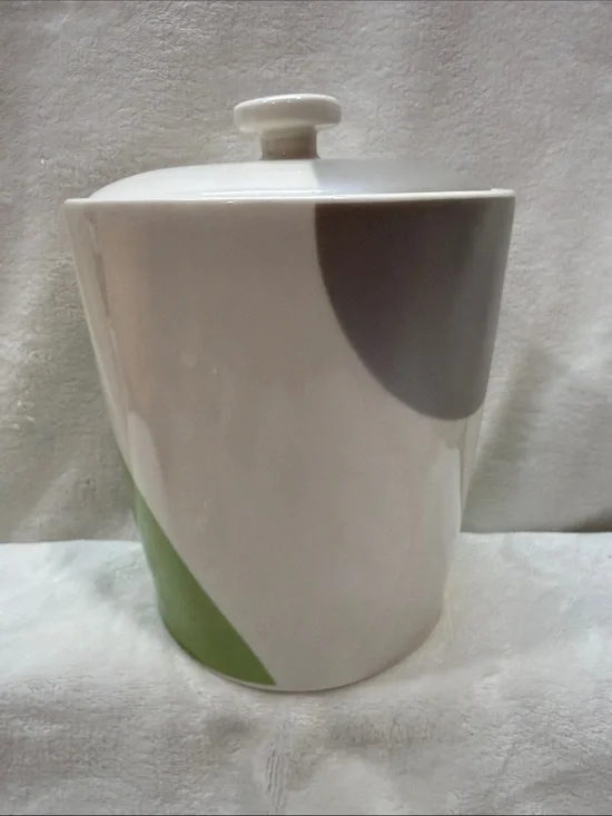 Starbucks White Ceramic Canister with Green and Gray Accents