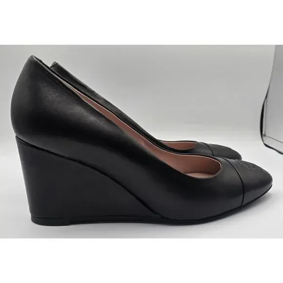 Taryn Rose Black Leather Wedge Pumps
