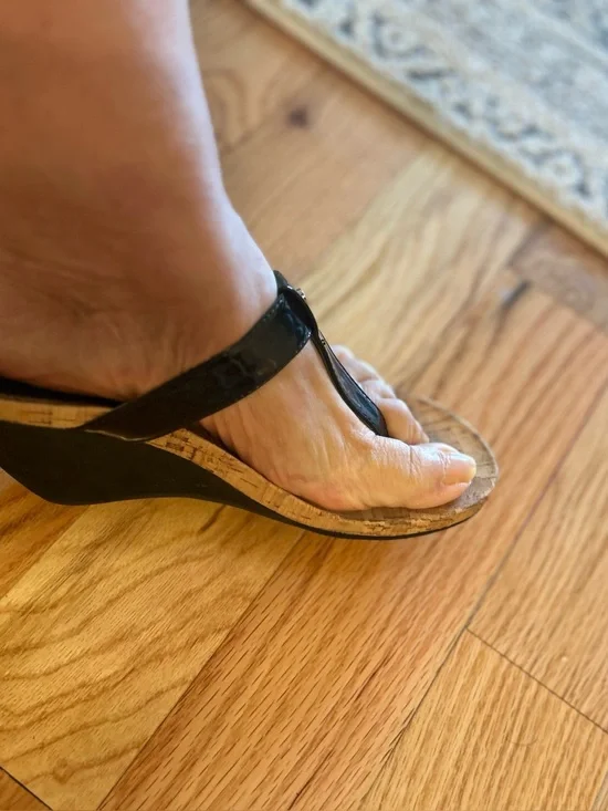 Lauren Ralph Lauren Black Cork Wedge Thong Sandals