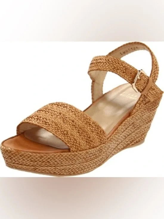 Stuart Weitzman Barbados Braided Wedge Sandal - Tan