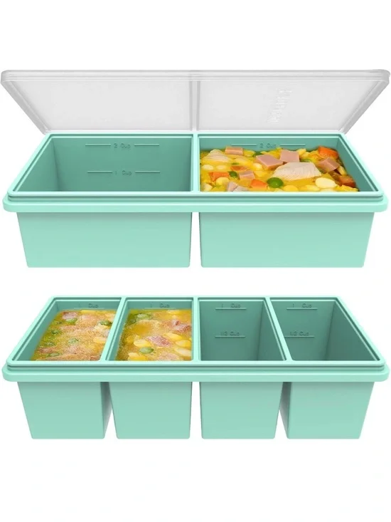 🩷Firm Price🩷2 Silicone Meal Prep Freezer Tray with lids - Mint Green