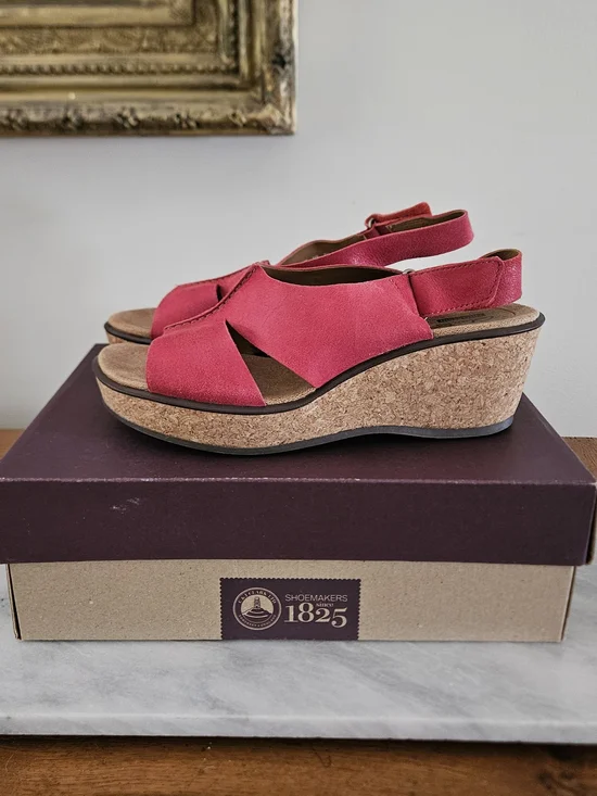 Women’s Clarks Red Cork Wedge Sandals