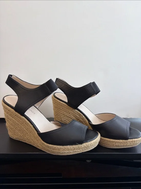 Donald J. Pliner Black Leather Espadrille Wedge Sandals