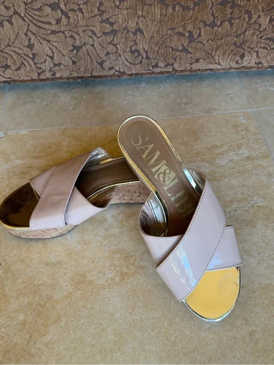 Sam & Libby Blush Patent Cork Wedge Slides