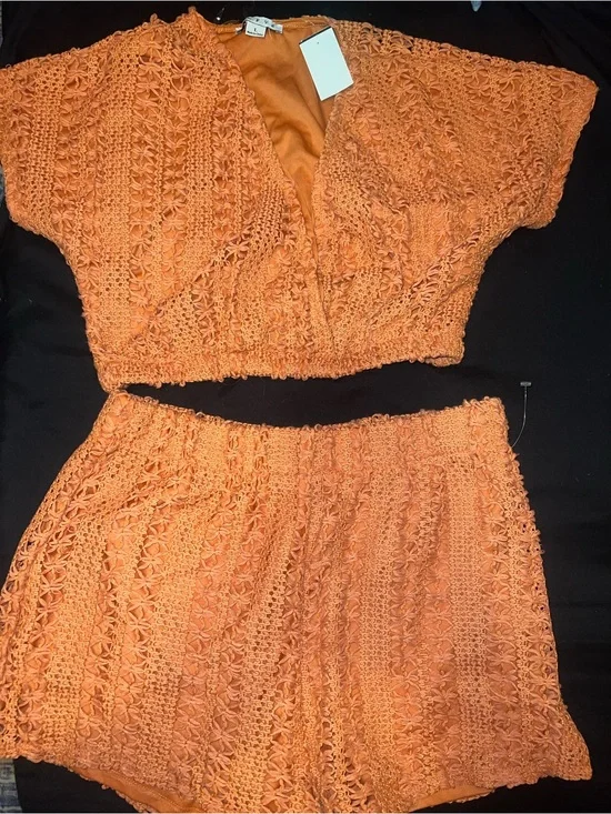 Crochet Two-Piece Set in Bright Orange