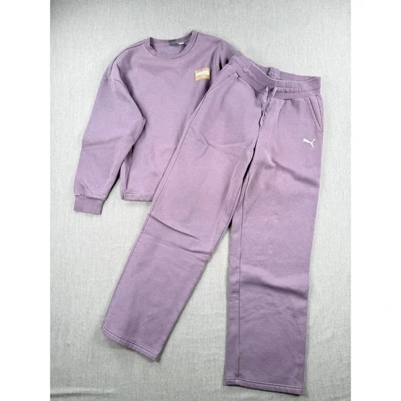 Puma Womens 2 Piece Sweatshirt and Wide Leg Sweatpants Set Purple Small