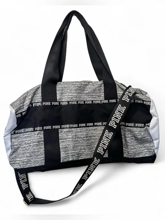 PINK Victoria's Secret Gray & Black Duffel Bag with Branded Strap