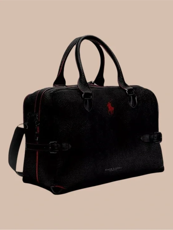 Black-Red Polo Ralph Lauren (Pebbled-Leather) Weekender-Tote Bag