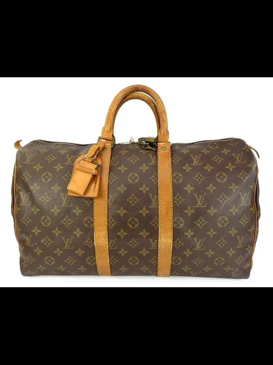 Louis Vuitton Brown Monogram Canvas Duffle with Tan Leather Trim