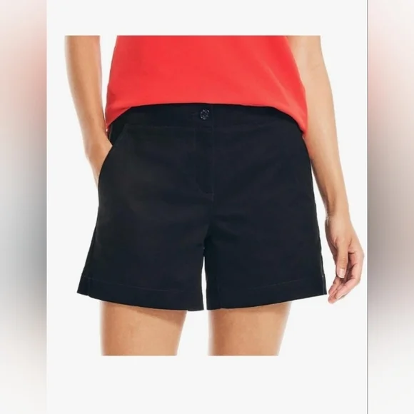 Nautica Womens Mid-Rise Cotton Shorts, Summer Black Inseam 5Size 6 Waist 15