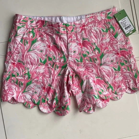 NWT Lilly Pulitzer 5” Buttercup Scallop Stretch Flamingo Shorts 00