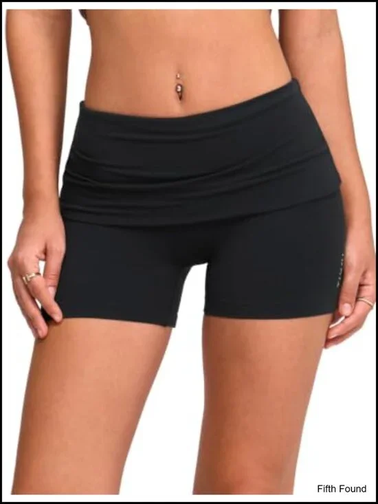 No Front Seam Scrunch Fold Over Waist Biker Shorts 4 Inches Yoga Pilates Low