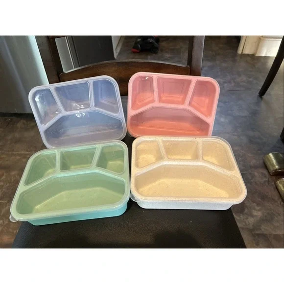 4 Pack Bento Lunch Boxes 4 Compartment Meal Prep Containers Kids Adults