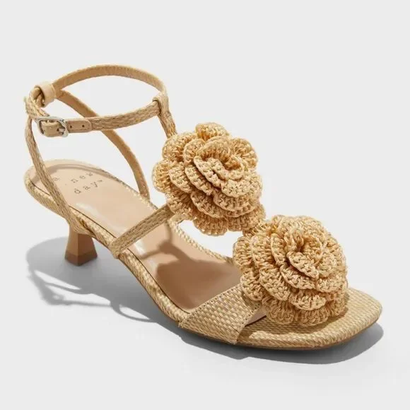 A New Day - Women's Esme Floral Crochet Kitten Heels - A New D Tan
