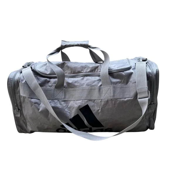 Adidas Silver Duffle Bag Large Sport Travel Gym Weekender Metallic Grey Logo