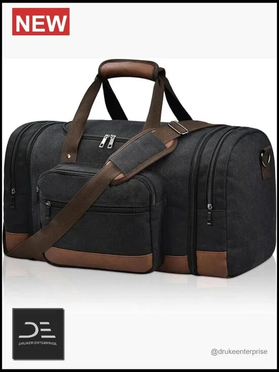 Canvas Expandable Travel Duffel Bag, 50L Carry On Weekender Gym Bag