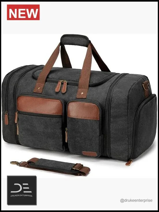 Canvas Duffle Bag for Travel 50L Expandable with Shoes Compartment