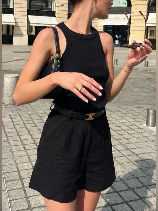 Black High-Waist Linen Blend Shorts - Classic Women's Summer Short