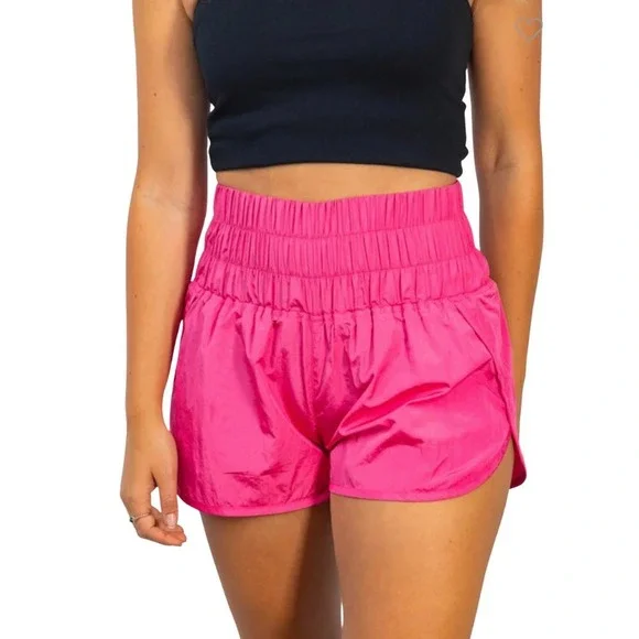 Shein Hot Pink‎ Smocked High Waist Running Shorts XS
