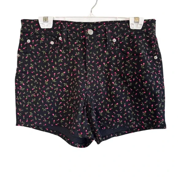 Levi's Mid Length Shorts Black Pink Floral Women‎ 30 Denim Stretch 5-Pocket