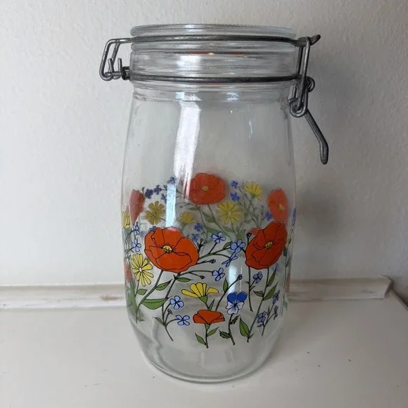 Arc France R Carmen Poppy Flowers Lidded Glass Storage Jar