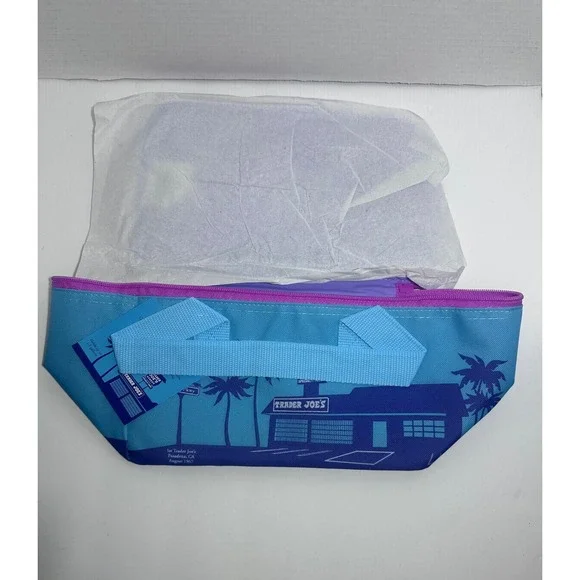 Trader Joes Mini Insulated Bag Teal Blue Magenta Cooler Tote NWT
