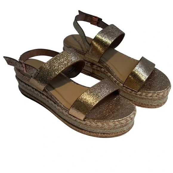 Bamboo Infinity-05M Rose Gold Metallic Espadrille Platform Wedge Sandals‎ 8.5