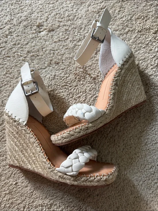 Dolce Vita White Braided Espadrille Wedge Sandals with Ankle Strap