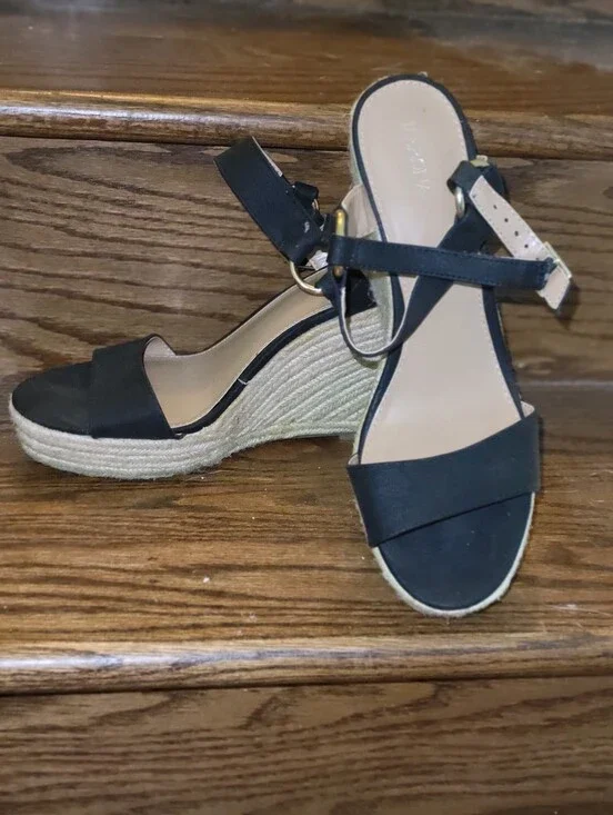 Black Espadrille Wedge Sandals - Women. Size 9.5