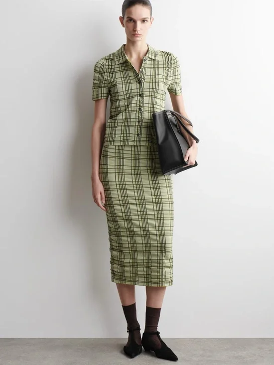 NWT (size small) COS CHECKED COTTON-JACQUARD MIDI SKIRT