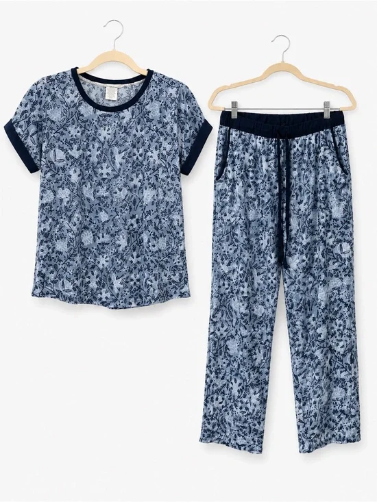 Lucky Brand Blue Floral Short-Sleeve Set