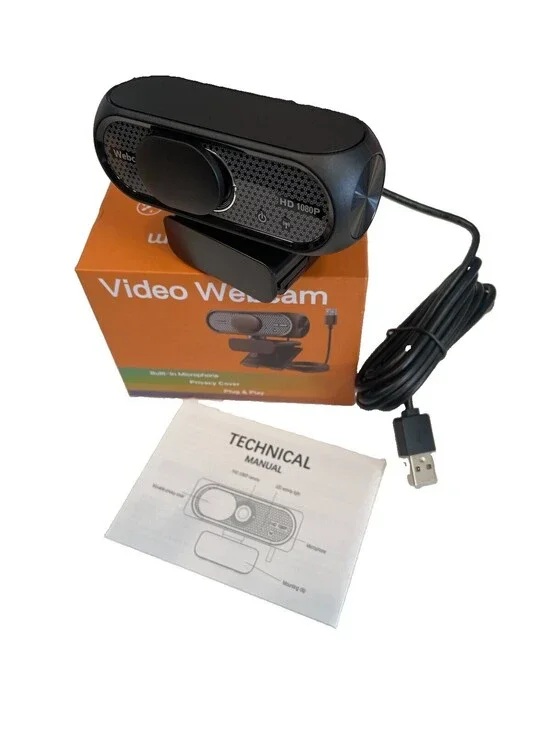 HD 1080P USB Webcam Built-in Microphone Privacy Cover Plug & Play Black