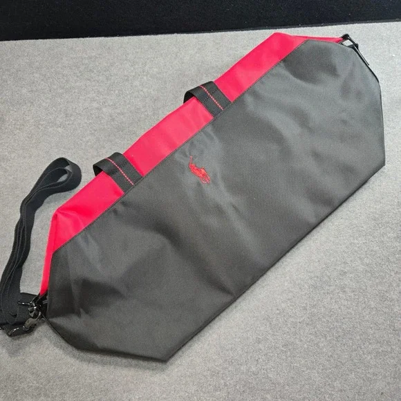 NWT Polo Ralph Lauren Red Black Canvas Duffel Bag Weekend Travel Gym Bag New