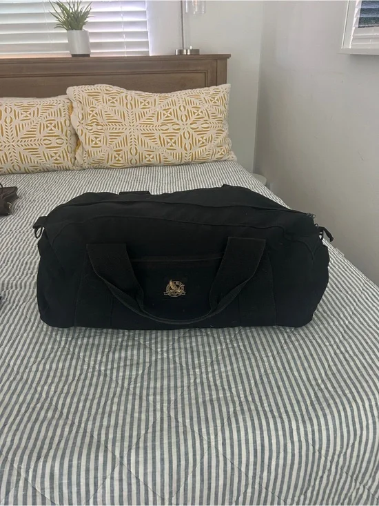 Vintage Eddie Bauer Black Cotton Canvas Duffel Bag XL Weekend Carryon Luggage